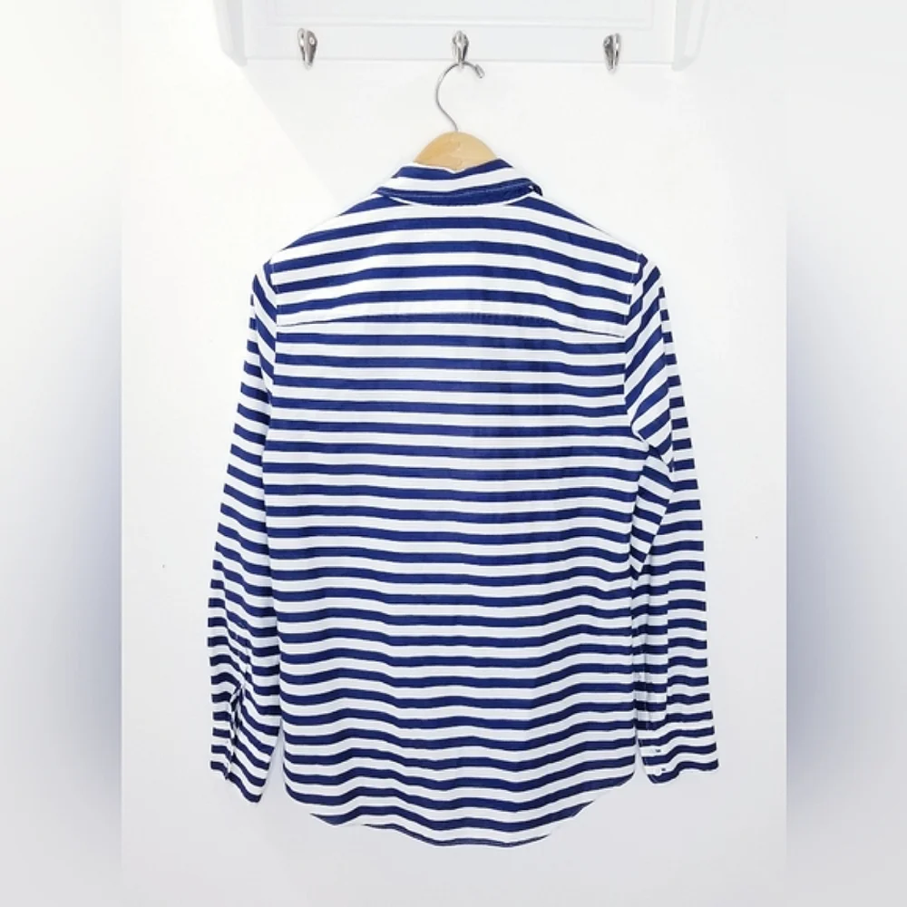J.Crew Ivory and Navy Stripe Long Sleeve Buttondown Boy Shirt Sz 4